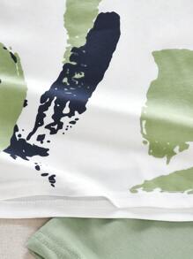 SHEIN 男小童筆刷圖案T恤和短褲 - 彩色 - 查看 4