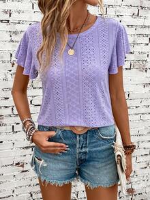 SHEIN LUNE Áo thun nữ Tranh thêu màu trơn Giải trí - Màu tím - Xem 5