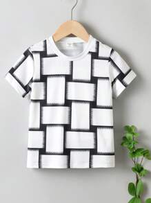 SHEIN Tops con trai lớn Hình học Giải trí - Đen và trắng - Xem 1