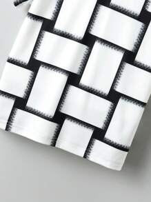 SHEIN Tops con trai lớn Hình học Giải trí - Đen và trắng - Xem 3