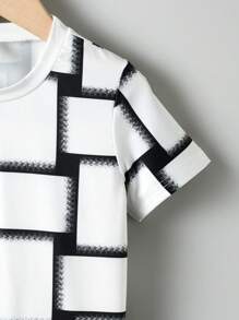 SHEIN Tops con trai lớn Hình học Giải trí - Đen và trắng - Xem 4