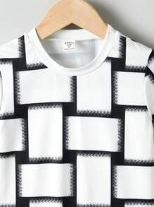 SHEIN Tops con trai lớn Hình học Giải trí - Đen và trắng - Xem 5