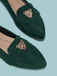 2025 Otoño Mujeres Mocasines planos con decoración metálica en la punta, Zapatos planos de moda - Verde Oscuro - Ver 5