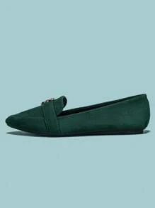2025 Otoño Mujeres Mocasines planos con decoración metálica en la punta, Zapatos planos de moda - Verde Oscuro - Ver 7