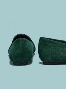 2025 Otoño Mujeres Mocasines planos con decoración metálica en la punta, Zapatos planos de moda - Verde Oscuro - Ver 8