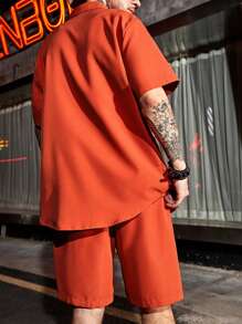 Manfinity LEGND Men Bear & Letter Graphic Shirt & Drawstring Waist Shorts Without Tee - Burnt Orange - View 2