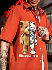 Manfinity LEGND Men Bear & Letter Graphic Shirt & Drawstring Waist Shorts Without Tee - Burnt Orange - View 5