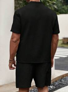 Manfinity RSRT Men Solid V Neck Top & Shorts - Black - View 3