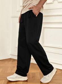 Manfinity Homme Men's Loose Solid Color Sweatpants With Slant Pockets And Drawstring Waistband - Black - View 1