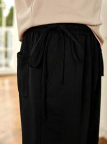 Manfinity Homme Men's Loose Solid Color Sweatpants With Slant Pockets And Drawstring Waistband - Black - View 3