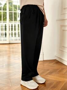 Manfinity Homme Men's Loose Solid Color Sweatpants With Slant Pockets And Drawstring Waistband - Black - View 4