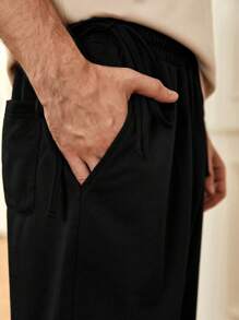 Manfinity Homme Men's Loose Solid Color Sweatpants With Slant Pockets And Drawstring Waistband - Black - View 6