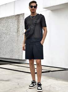 Manfinity RSRT Bộ hai mảnh Nam màu trơn Giải trí - màu đen - Xem 1