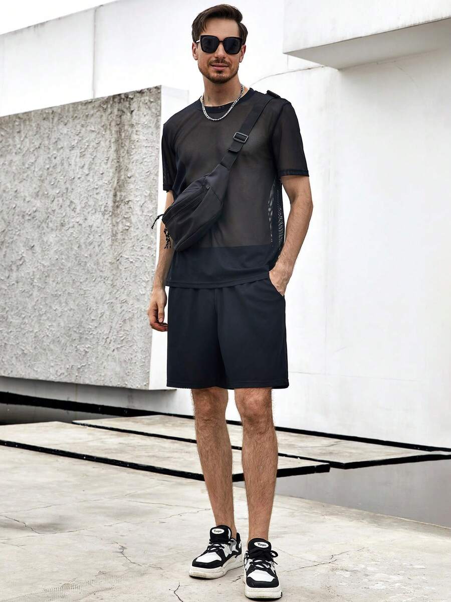 Manfinity RSRT Bộ hai mảnh Nam màu trơn Giải trí - màu đen - Xem 1