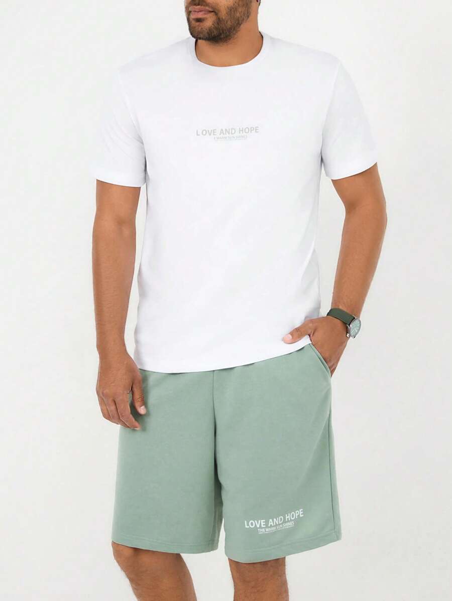 RueChic Men Slogan Graphic Tee & Shorts - White - View 1