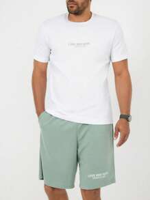 RueChic Men Slogan Graphic Tee & Shorts - White - View 4