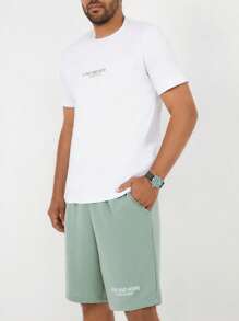 RueChic Men Slogan Graphic Tee & Shorts - White - View 5