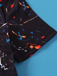 SHEIN 小男童潑墨圖案T恤 - 黑色 - 查看 5