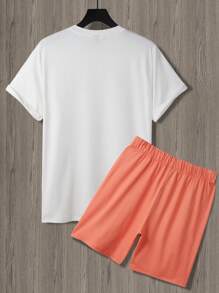 Manfinity Hypemode 男士熱帶圖案T恤和腰部抽繩短褲 - 彩色 - 查看 2