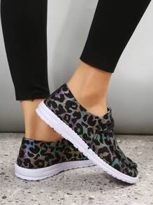 女士豹紋圖案繫帶休閒運動戶外帆布鞋 - 彩色 - 查看 4