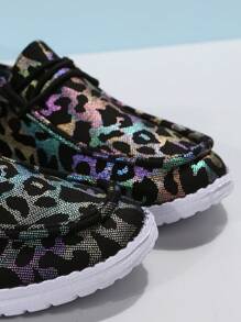 女士豹紋圖案繫帶休閒運動戶外帆布鞋 - 彩色 - 查看 5