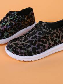 女士豹紋圖案繫帶休閒運動戶外帆布鞋 - 彩色 - 查看 7