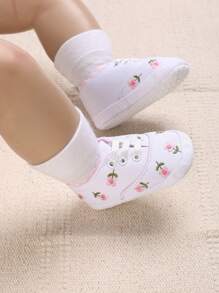 女婴系带设计花朵刺绣面料牛津鞋，适合春季 - 白色 - 查看 6