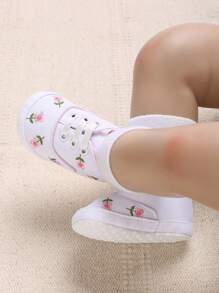 女婴系带设计花朵刺绣面料牛津鞋，适合春季 - 白色 - 查看 7