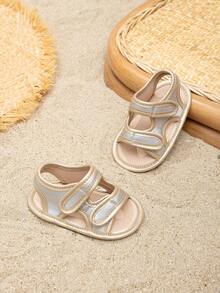 女婴夏季双色钩环扣露跟平底凉鞋 - 金色 - 查看 2