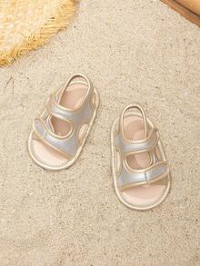 女婴夏季双色钩环扣露跟平底凉鞋 - 金色 - 查看 3