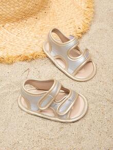 女婴夏季双色钩环扣露跟平底凉鞋 - 金色 - 查看 4