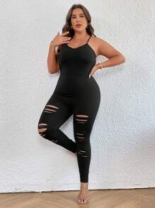 SHEIN Privé Mono de tirantes con abertura escalonada