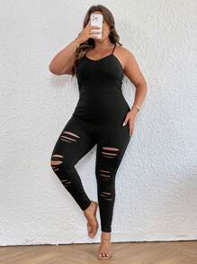 SHEIN Privé Mono de tirantes con abertura escalonada