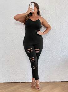 SHEIN Privé Mono de tirantes con abertura escalonada