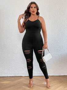 SHEIN Privé Mono de tirantes con abertura escalonada
