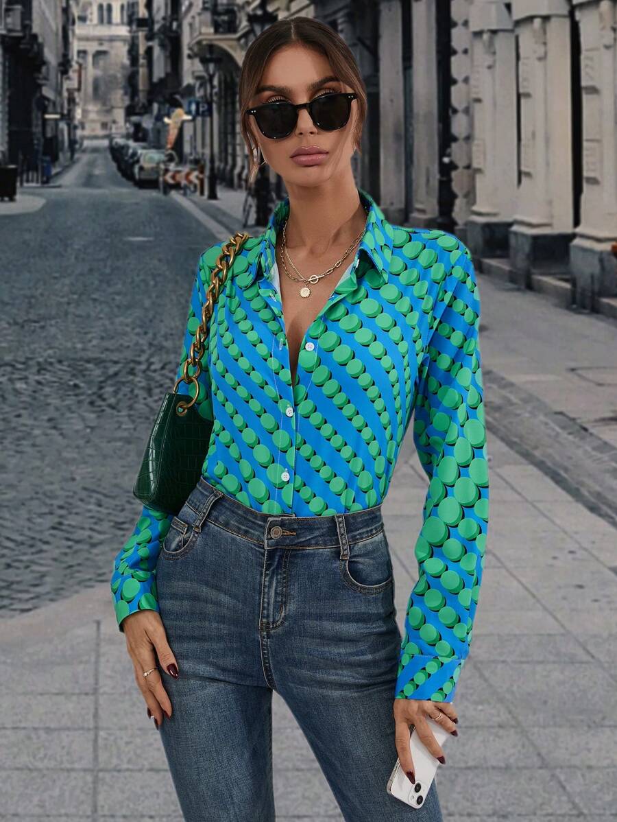 SHEIN Clasi In Toàn bộ Nút phía trước Áo sơ mi - Nhiều màu - Xem 1