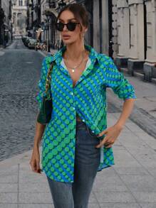 SHEIN Clasi In Toàn bộ Nút phía trước Áo sơ mi - Nhiều màu - Xem 4