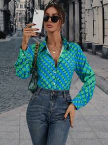 SHEIN Clasi In Toàn bộ Nút phía trước Áo sơ mi - Nhiều màu - Xem 5