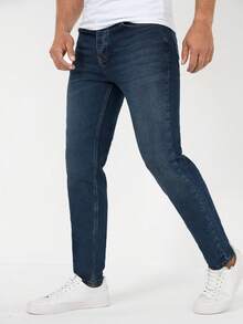 RueChic 男士斜口袋緊身牛仔褲 - 深色水洗藍 - 查看 6