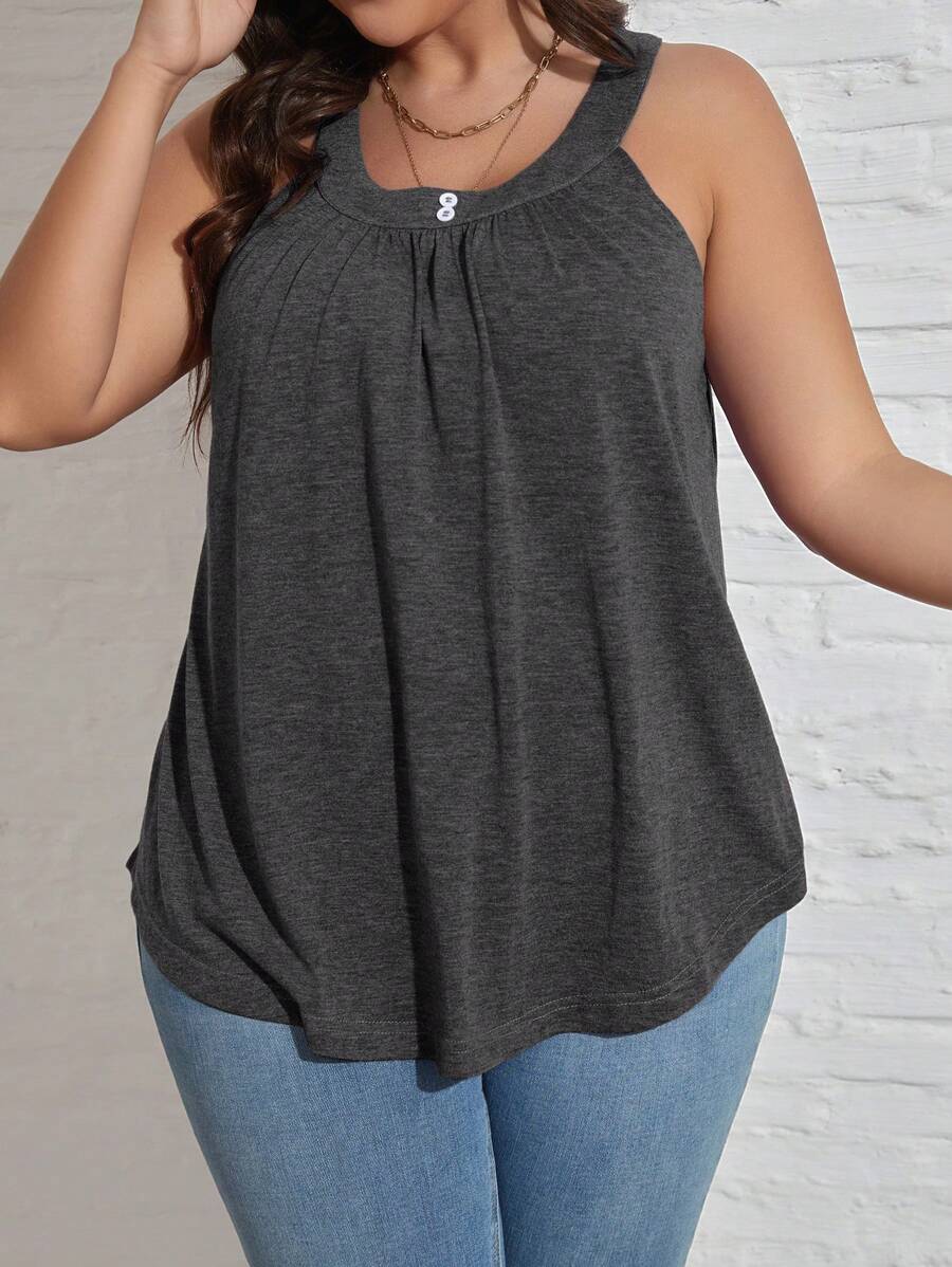 SHEIN LUNE Plus Solid Tank Top - Dark Grey - View 1