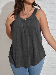 SHEIN LUNE Plus Solid Tank Top - Dark Grey - View 3