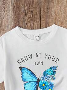 Camiseta Gráfica Para Niña Adolescente Con Mariposas Y Eslogan - Blanco - Ver 3