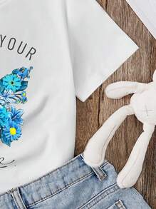 Camiseta Gráfica Para Niña Adolescente Con Mariposas Y Eslogan - Blanco - Ver 4