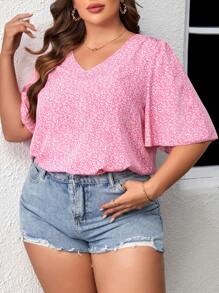 SHEIN LUNE Áo sơ mi Plus Size Họa tiết hoa Boho - Hồng - Xem 1