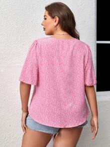 SHEIN LUNE Áo sơ mi Plus Size Họa tiết hoa Boho - Hồng - Xem 2