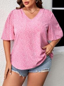 SHEIN LUNE Áo sơ mi Plus Size Họa tiết hoa Boho - Hồng - Xem 3