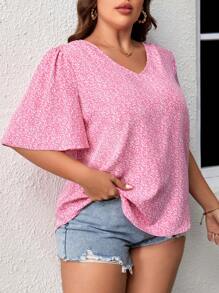 SHEIN LUNE Áo sơ mi Plus Size Họa tiết hoa Boho - Hồng - Xem 4