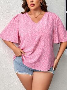 SHEIN LUNE Áo sơ mi Plus Size Họa tiết hoa Boho - Hồng - Xem 6