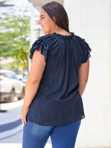 Hơn Cà vạt Viền Ruffle Áo sơ mi - Màu xanh lam - Xem 2