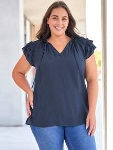 Hơn Cà vạt Viền Ruffle Áo sơ mi - Màu xanh lam - Xem 3